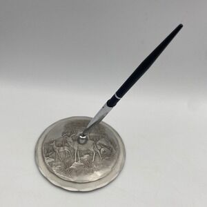 Wendell August Forge Handmade Aluminum Desk‎ Pen Set Deer Scene Quill Pen Silver